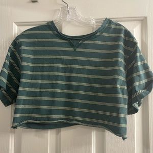 Joah Brown Green Striped Crop Top